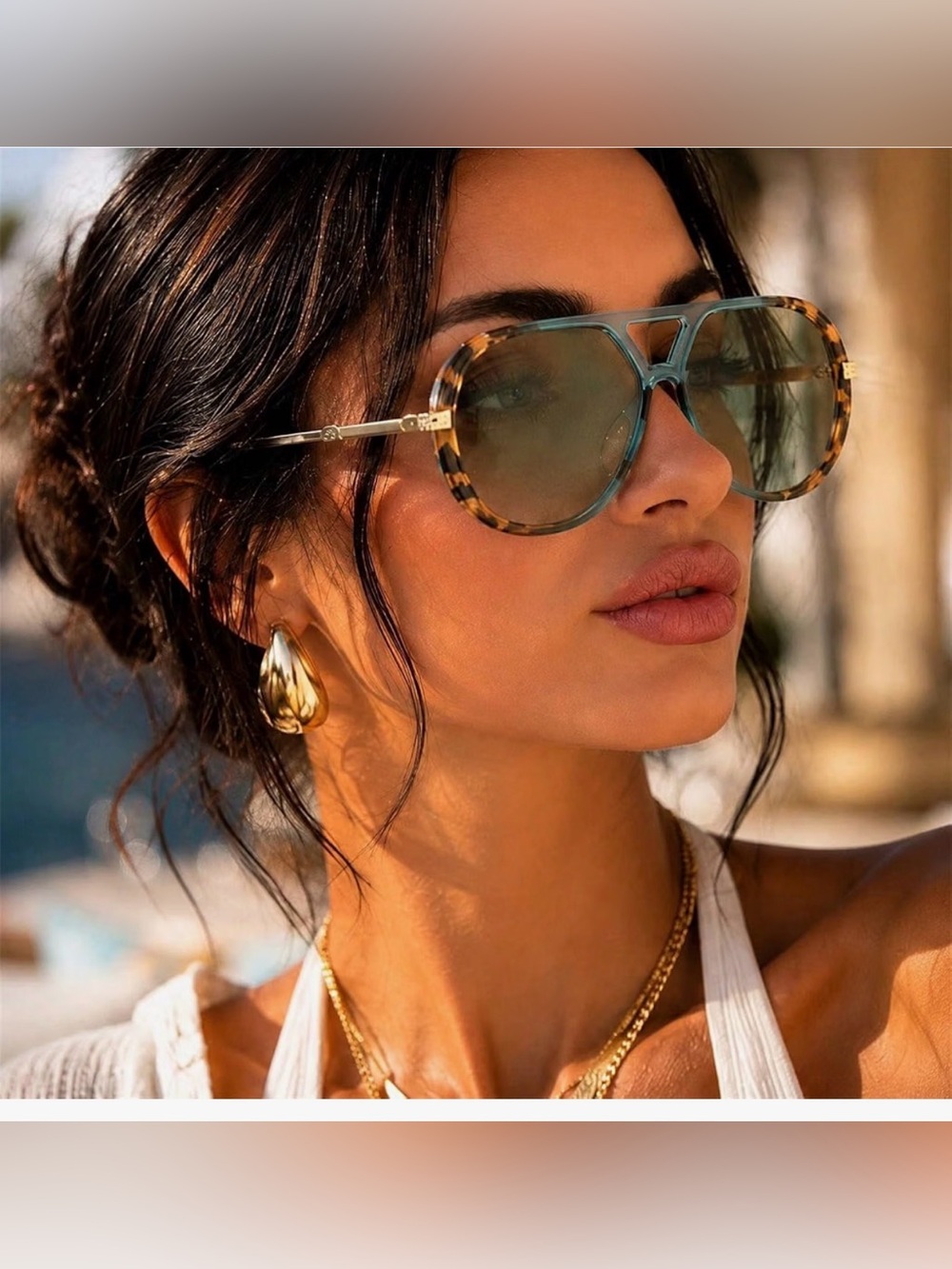 Tortoiseshell Aviator Sunglasses with Green Tint - Women Accessories used